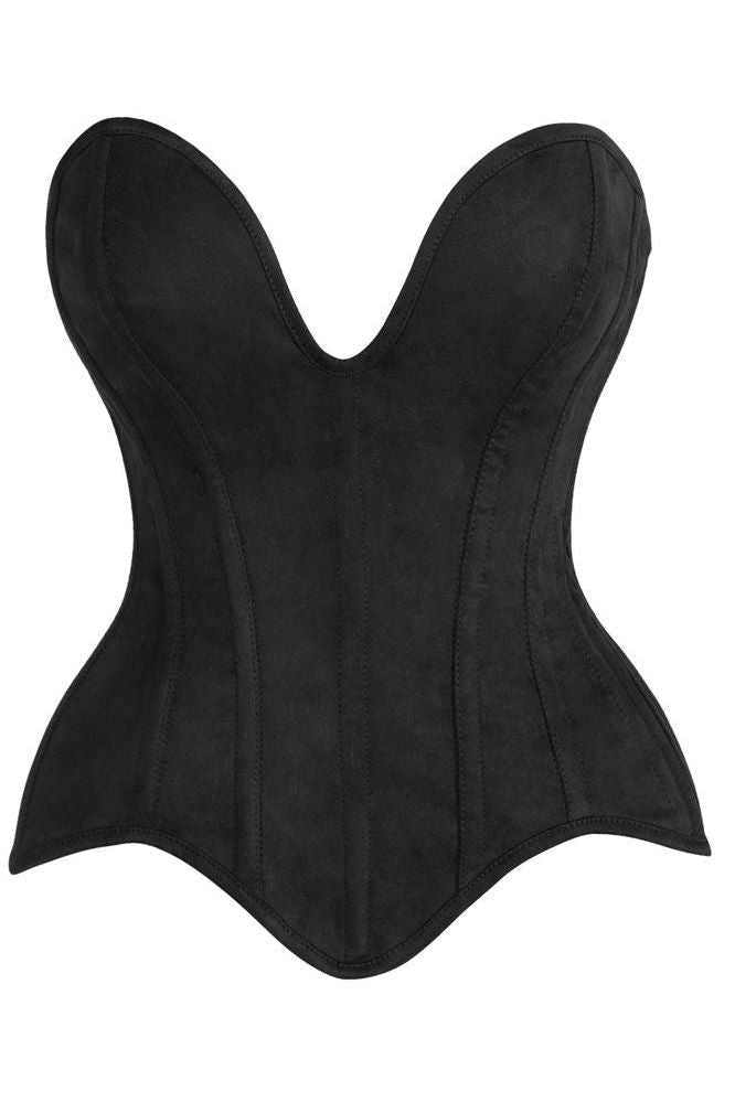 LIMITED EDITION Top Drawer Steel Boned Black Suede Deep Plunge Overbust Corset Top