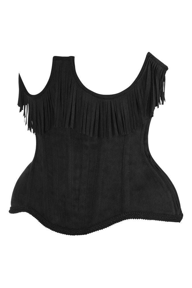 LIMITED EDITION Top Drawer Steel Boned Black Suede Underwire Underbust Corset Cincher w/Fringe