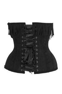 LIMITED EDITION Top Drawer Steel Boned Black Suede Underwire Underbust Corset Cincher w/Fringe