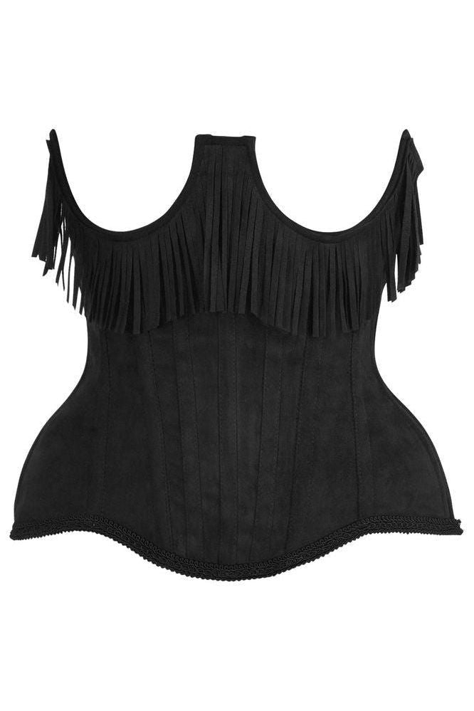 LIMITED EDITION Top Drawer Steel Boned Black Suede Underwire Underbust Corset Cincher w/Fringe