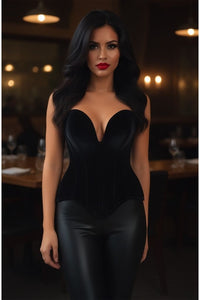 Top Drawer Steel Boned Black Velvet Plunge Neckline Overbust Corset
