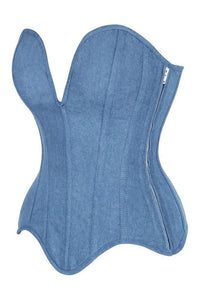 LIMITED EDITION Top Drawer Steel Boned Blue Denim Plunge Neckline Overbust Corset
