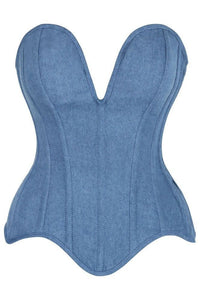 LIMITED EDITION Top Drawer Steel Boned Blue Denim Plunge Neckline Overbust Corset