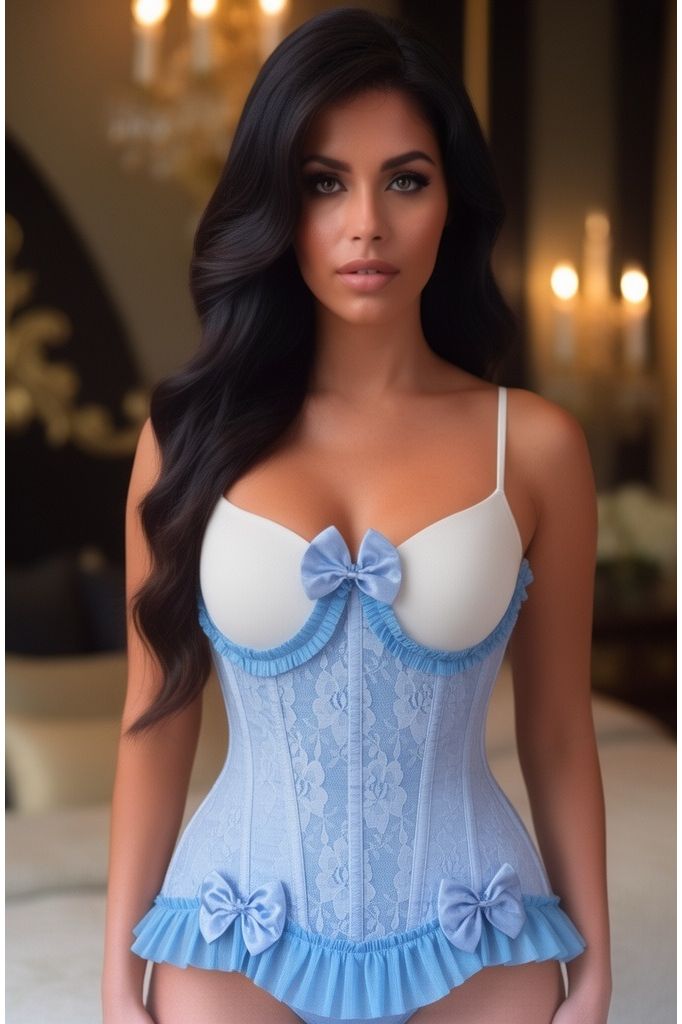 LIMITED EDITION Top Drawer Steel Boned Blue Lace Underwire Burlesque Underbust Corset Cincher
