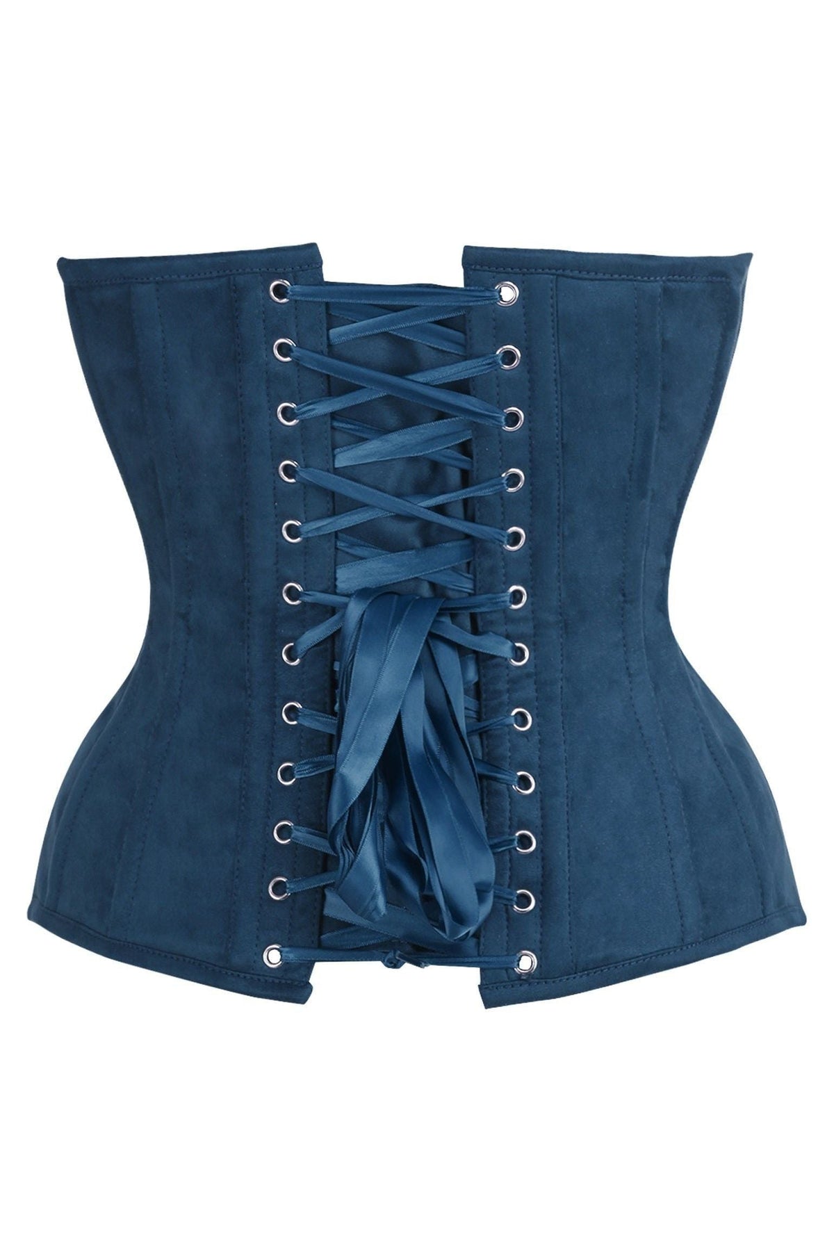 LIMITED EDITION Top Drawer Steel Boned Blue Suede Deep Plunge Overbust Corset Top
