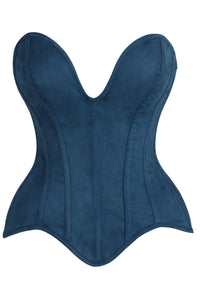 LIMITED EDITION Top Drawer Steel Boned Blue Suede Deep Plunge Overbust Corset Top
