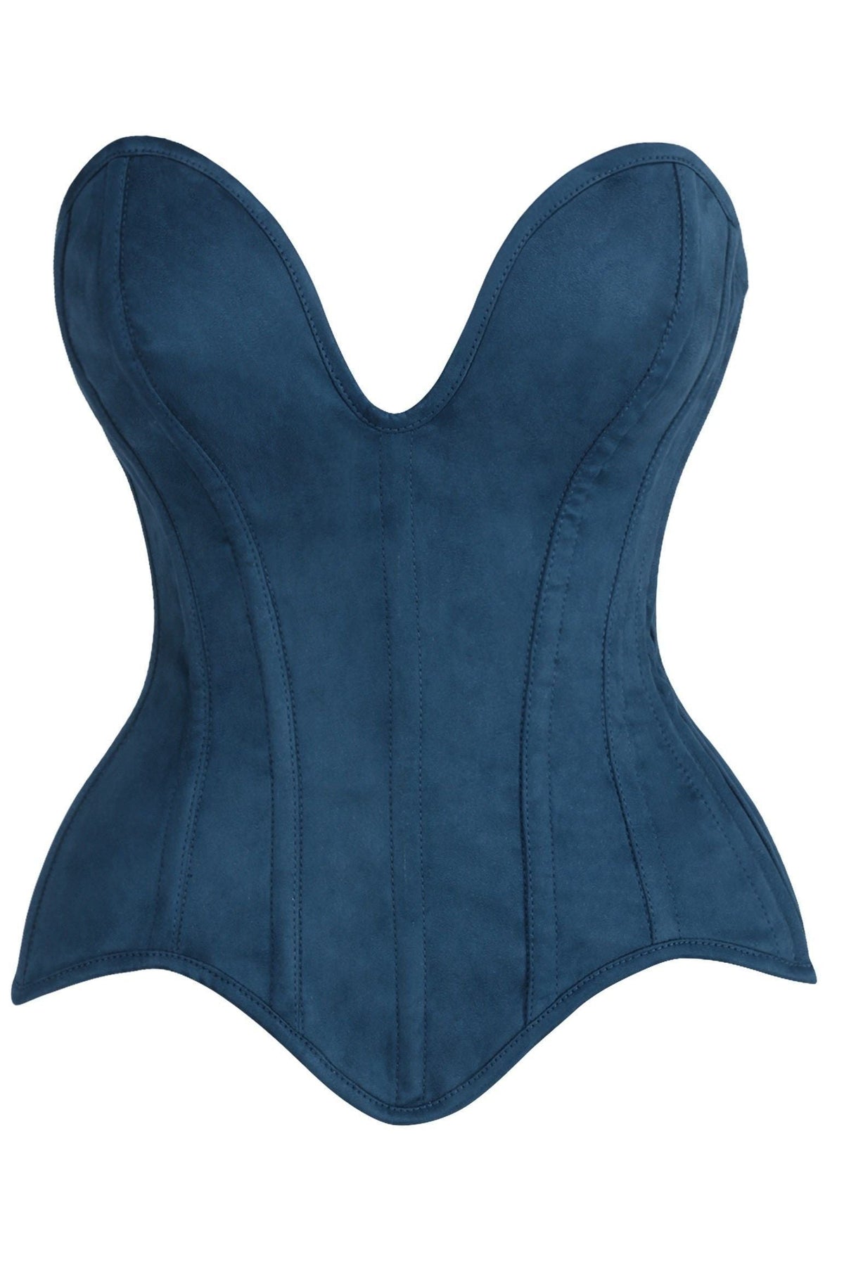 LIMITED EDITION Top Drawer Steel Boned Blue Suede Deep Plunge Overbust Corset Top