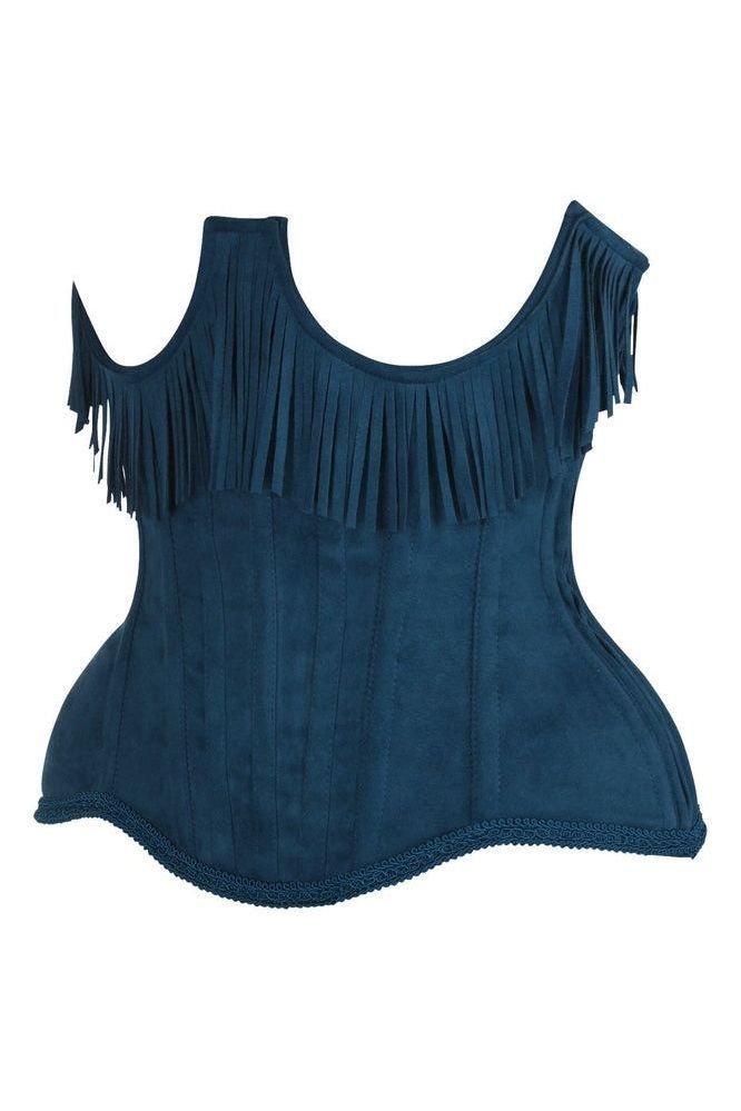 LIMITED EDITION Top Drawer Steel Boned Blue Suede Underwire Underbust Corset Cincher w/Fringe
