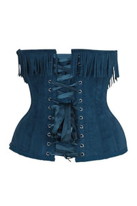 LIMITED EDITION Top Drawer Steel Boned Blue Suede Underwire Underbust Corset Cincher w/Fringe