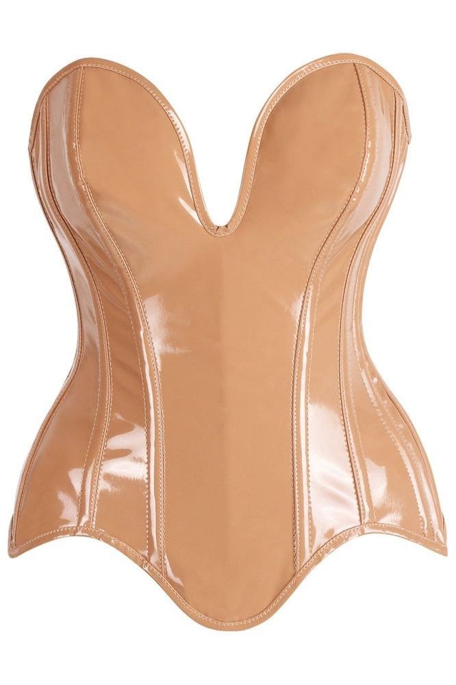 LIMITED EDITION Top Drawer Steel Boned Caramel Patent Plunge Neckline Overbust Corset
