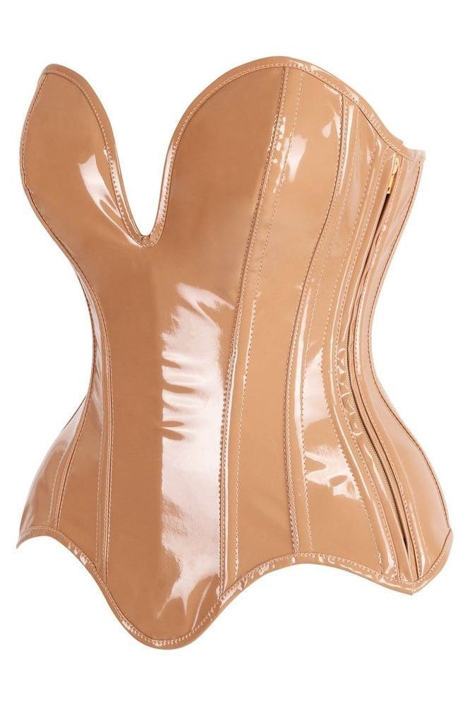 LIMITED EDITION Top Drawer Steel Boned Caramel Patent Plunge Neckline Overbust Corset