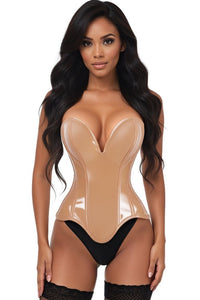 LIMITED EDITION Top Drawer Steel Boned Caramel Patent Plunge Neckline Overbust Corset