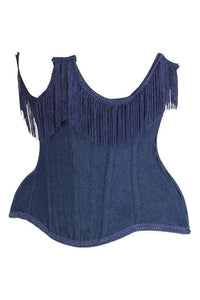 LIMITED EDITION Top Drawer Steel Boned Dark Blue Denim Underwire Underbust Corset Cincher w/Fringe