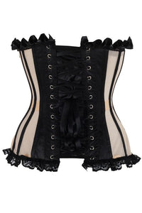 Top Drawer Steel Boned Nude & Black Mesh Underwire Bustier Corset