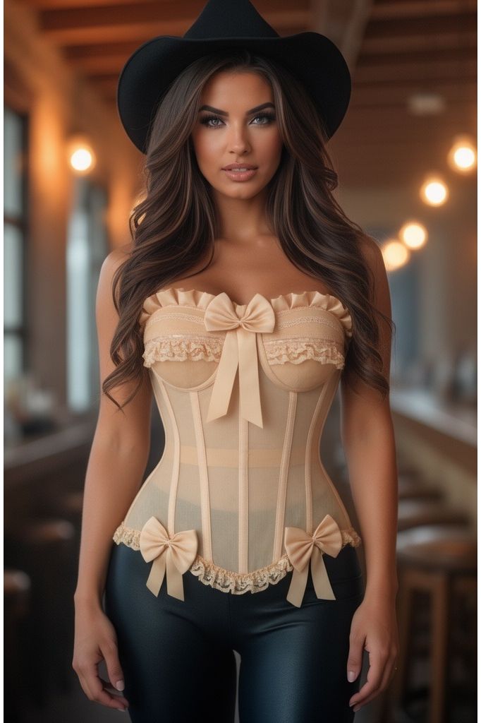 Top Drawer Steel Boned Nude Mesh Underwire Bustier Corset
