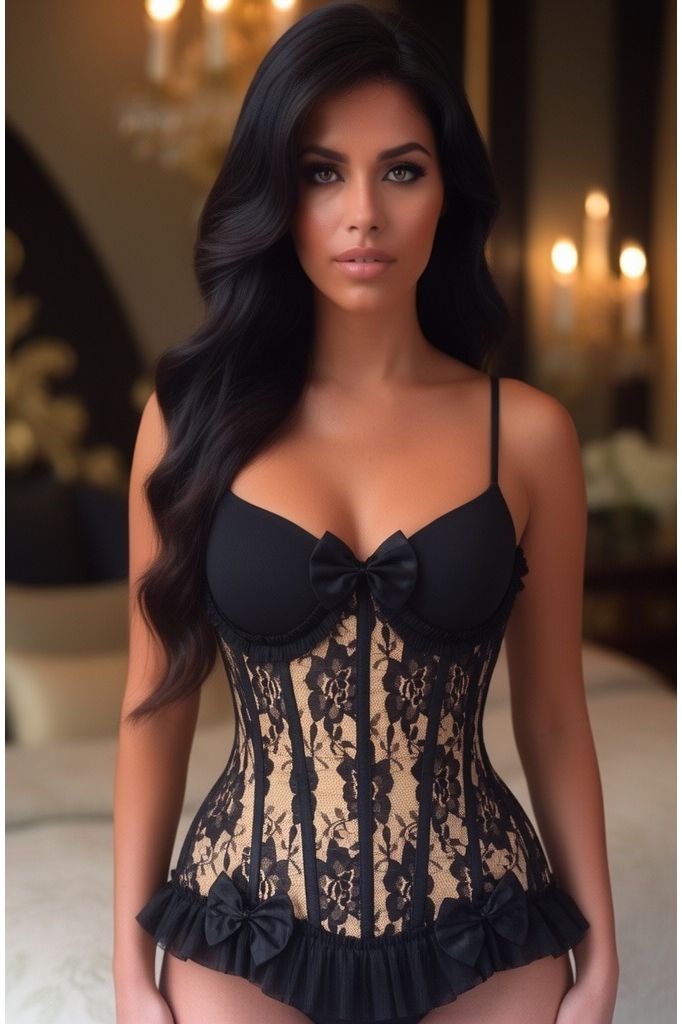 LIMITED EDITION Top Drawer Steel Boned Nude/Black Lace Underwire Burlesque Underbust Corset Cincher