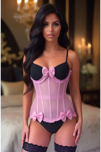 LIMITED EDITION Top Drawer Steel Boned Pink Mesh Underwire Burlesque Underbust Corset Cincher
