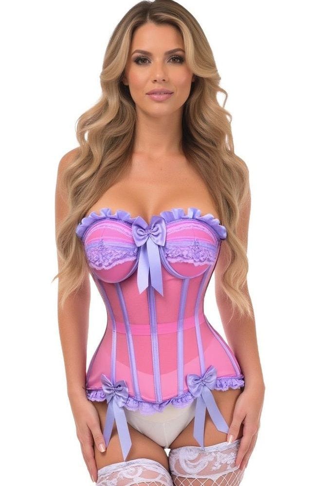 Top Drawer Steel Boned Pink/Purple Mesh Underwire Bustier Corset