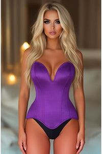 Top Drawer Steel Boned Purple Satin Plunge Neckline Overbust Corset