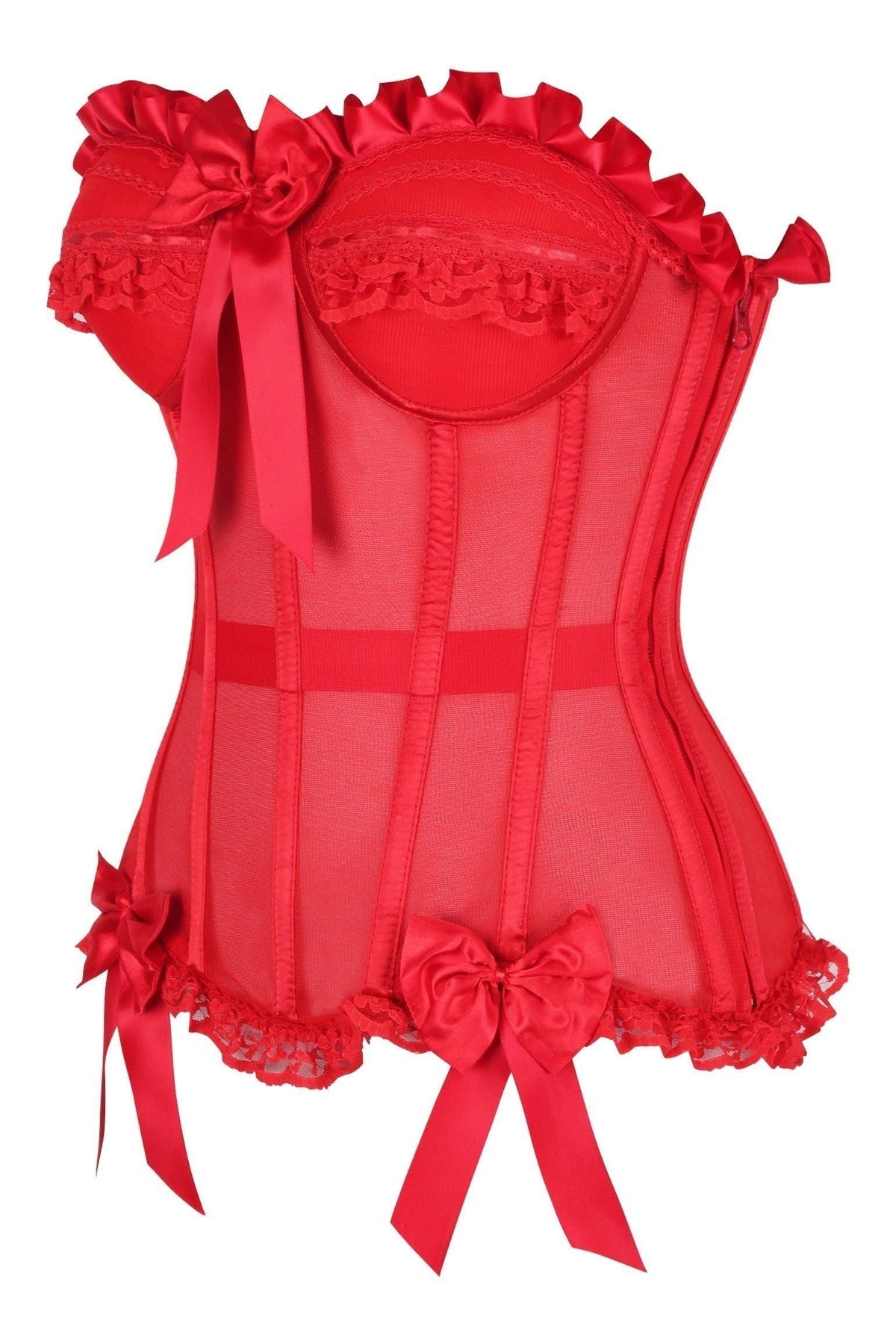 Top Drawer Steel Boned Red Mesh Underwire Bustier Corset
