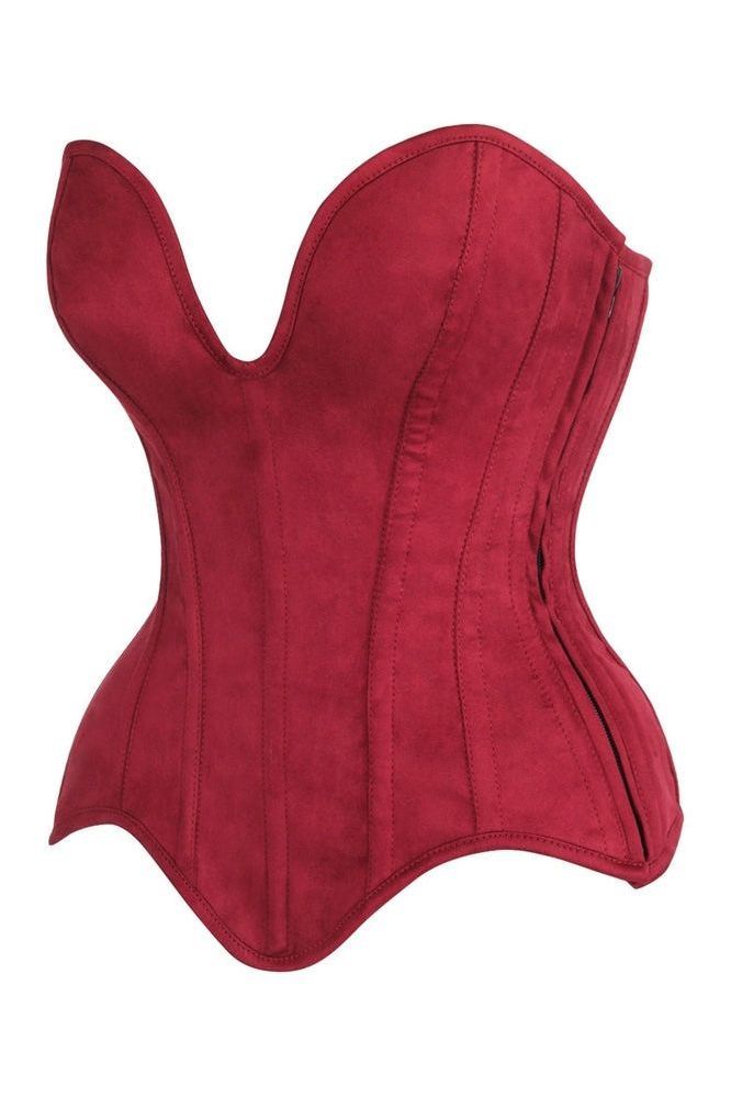 LIMITED EDITION Top Drawer Steel Boned Red Suede Deep Plunge Overbust Corset Top