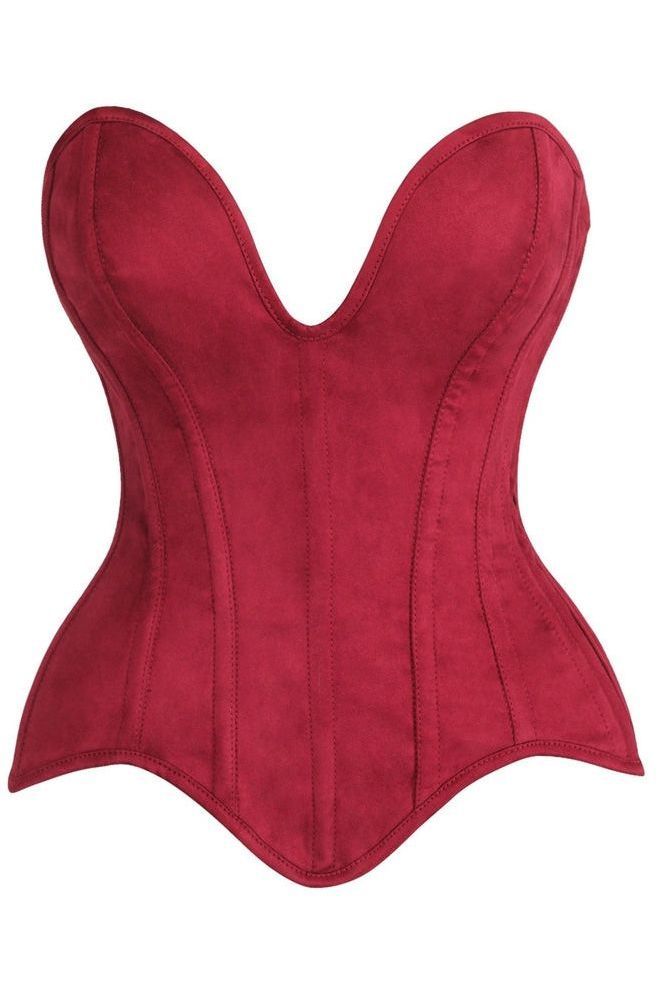 LIMITED EDITION Top Drawer Steel Boned Red Suede Deep Plunge Overbust Corset Top