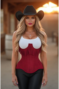 LIMITED EDITION Top Drawer Steel Boned Red Suede Underwire Underbust Corset Cincher w/Fringe