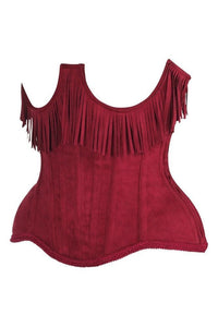 LIMITED EDITION Top Drawer Steel Boned Red Suede Underwire Underbust Corset Cincher w/Fringe