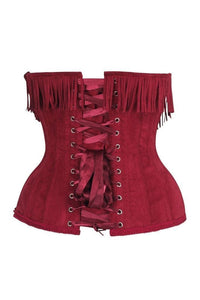 LIMITED EDITION Top Drawer Steel Boned Red Suede Underwire Underbust Corset Cincher w/Fringe