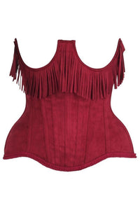 LIMITED EDITION Top Drawer Steel Boned Red Suede Underwire Underbust Corset Cincher w/Fringe