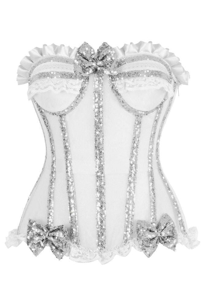LIMITED EDITION Top Drawer Steel Boned Silver Sequin Underwire Bustier Corset