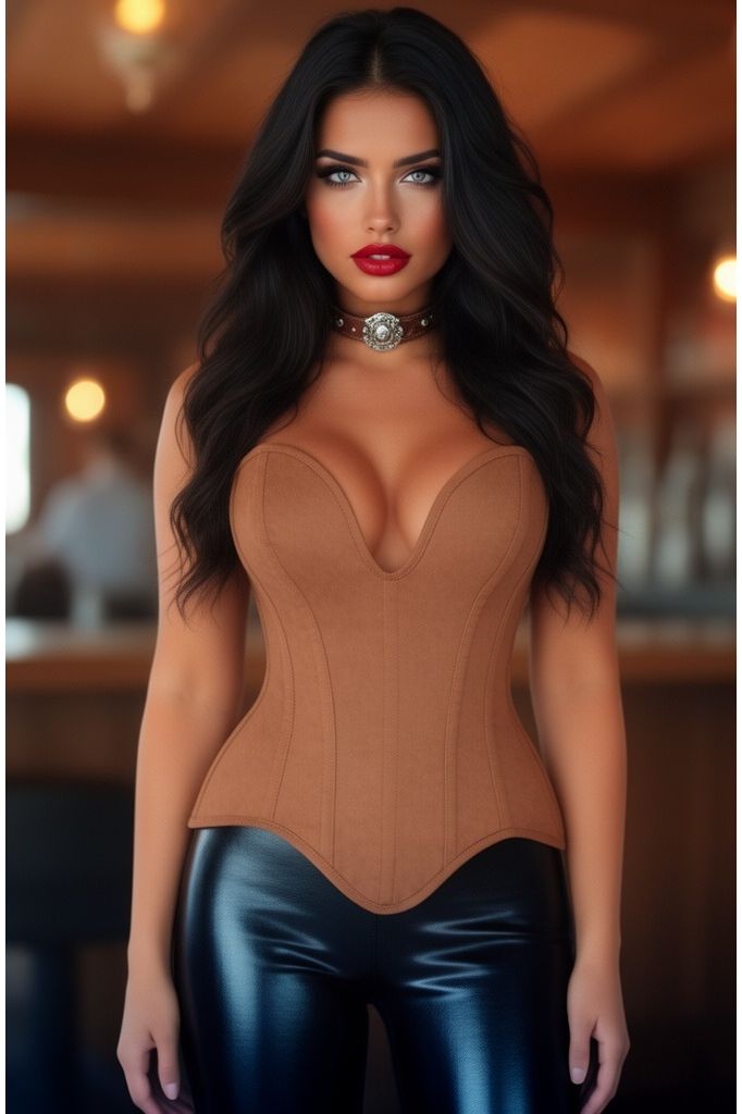 LIMITED EDITION Top Drawer Steel Boned Tan Suede Deep Plunge Overbust Corset Top
