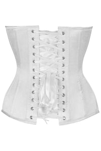 Top Drawer Steel Boned White Satin Plunge Neckline Overbust Corset