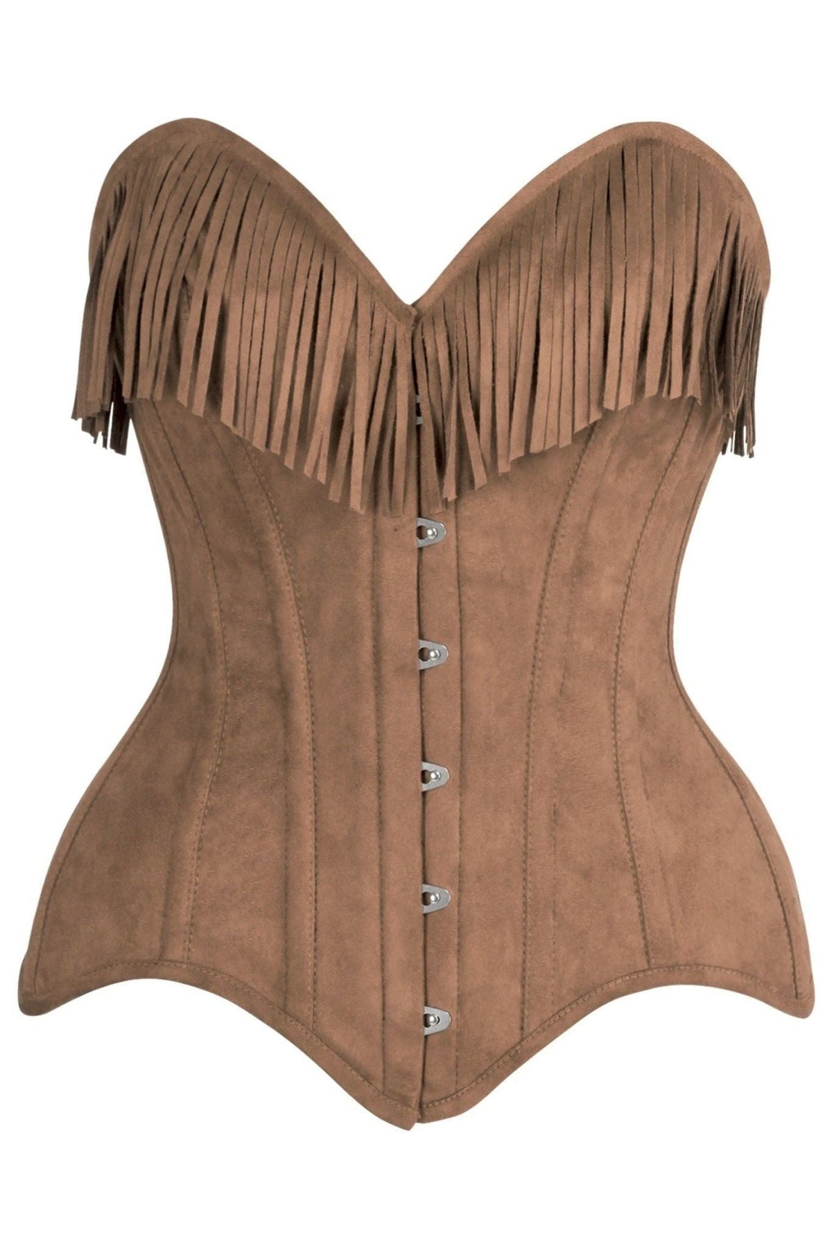 LIMITED EDITION Top Drawer Tan Suede Steel Boned Overbust Corset w/Fringe