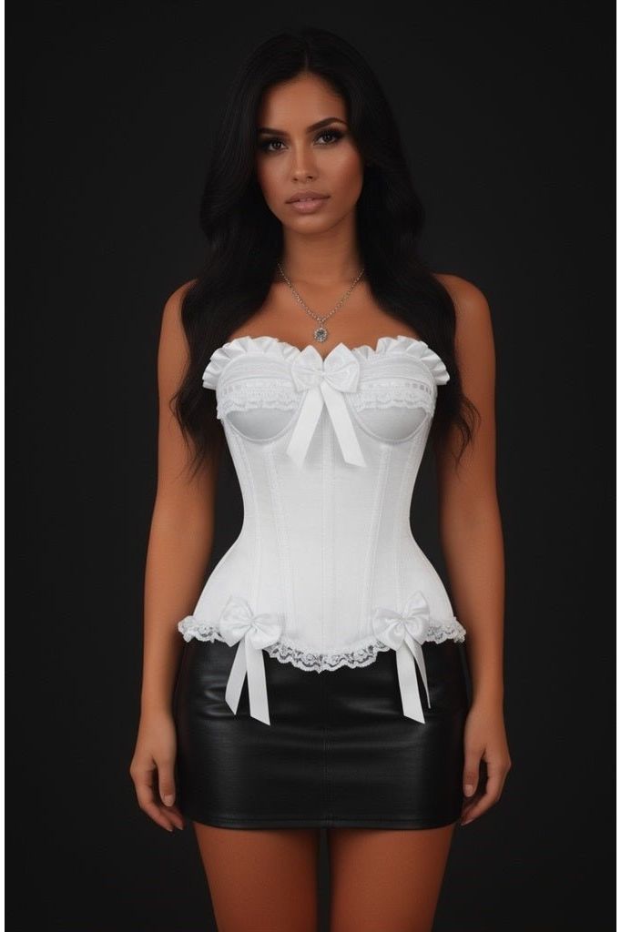 Top Drawer White Satin Steel Boned Burlesque Corset
