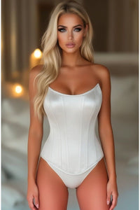 Top Drawer White Satin Steel Boned Overbust Corset w/Side Zipper