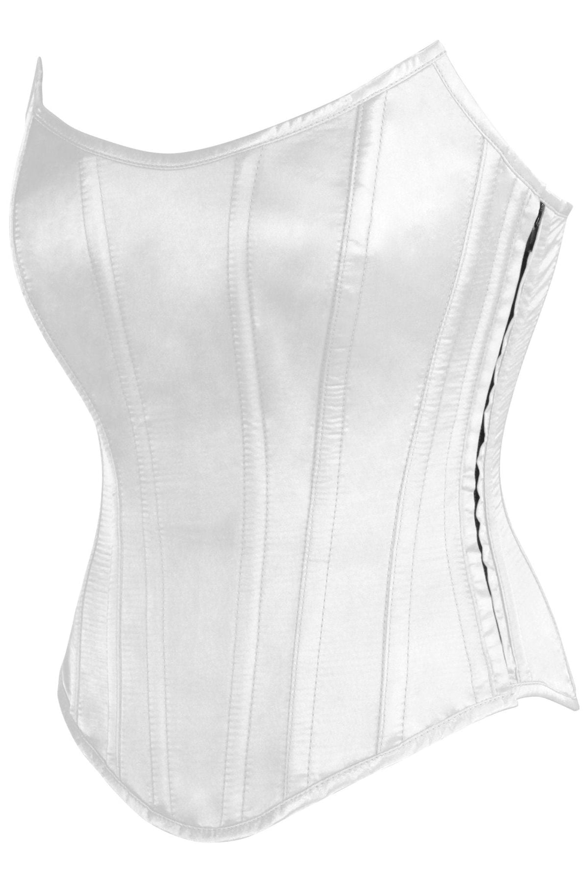 Top Drawer White Satin Steel Boned Overbust Corset w/Side Zipper