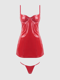 House of Desire Trinity Patent Chemise & G-String Set