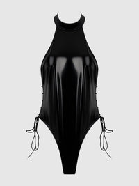 House of Desire Trinity Patent Lace Up Halter Teddy