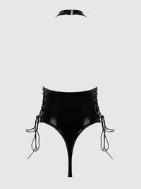 House of Desire Trinity Patent Lace Up Halter Teddy