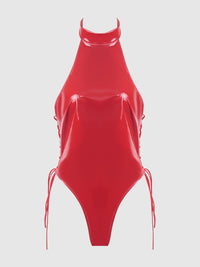 House of Desire Trinity Patent Lace Up Halter Teddy