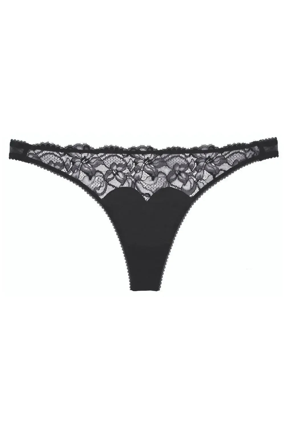 Black Tryst Leavers Lace Sheer G-String Panty with luxurious floral lace and minimal coverage.