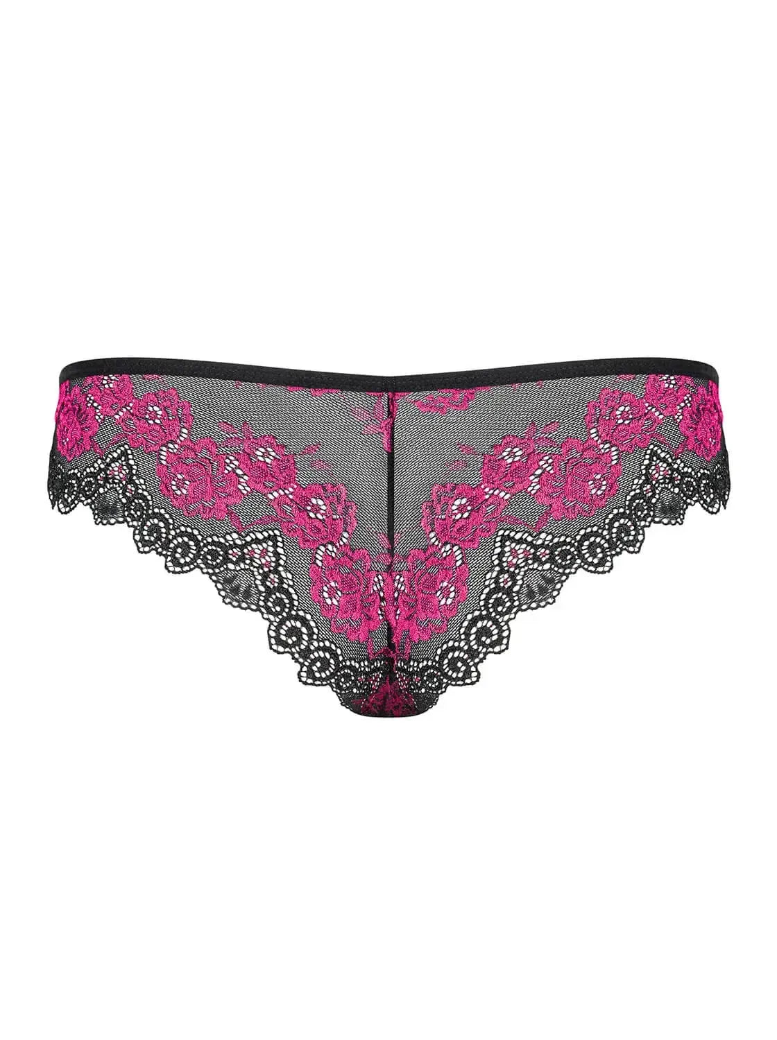 Sexy black and pink Tulia Lace Cheekini panties with floral pattern and tempting cut.