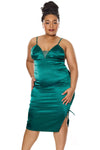 Holiday Ruching Satin Slip Dress Green