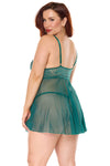 Holiday Sheer Mesh and Lace Babydoll Set Green