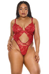 Holiday Sheer Embroidery Mesh Metallic Wet Look Teddy Red