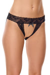 Holiday Crotchless Panty with Pretty Lace Bow Black
