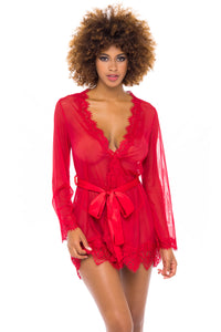 Oh la la Cheri Eyelash Lace Sheer Mesh Provence Short Robe