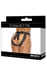 Holiday Crotchless Panty with Pretty Lace Bow Black