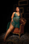Holiday Sheer Mesh and Lace Babydoll Set Green